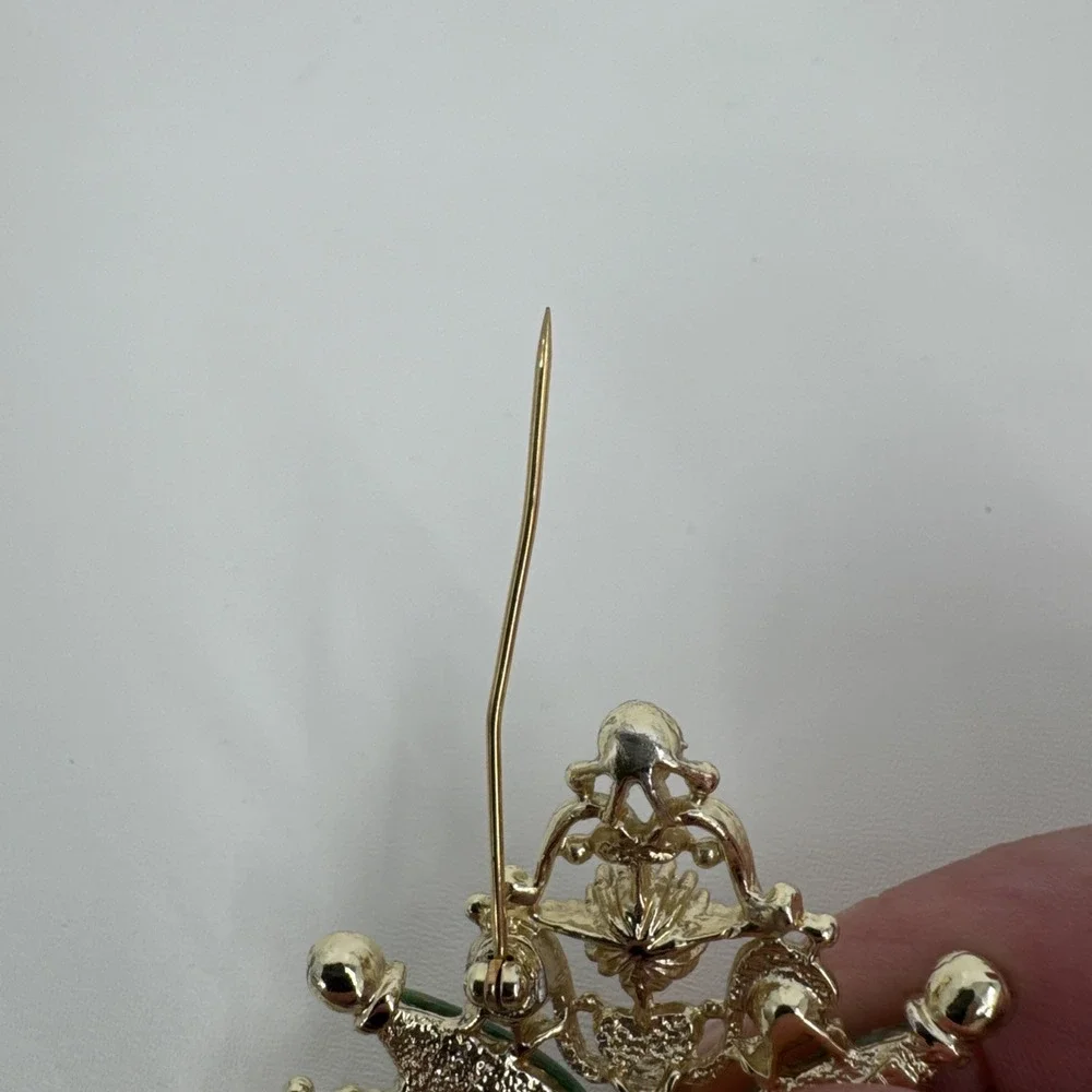 Sarah Coventry Galaxy Pin Pendant‎ AB Rhinestone Faux Pearl Gold Tone Brooch